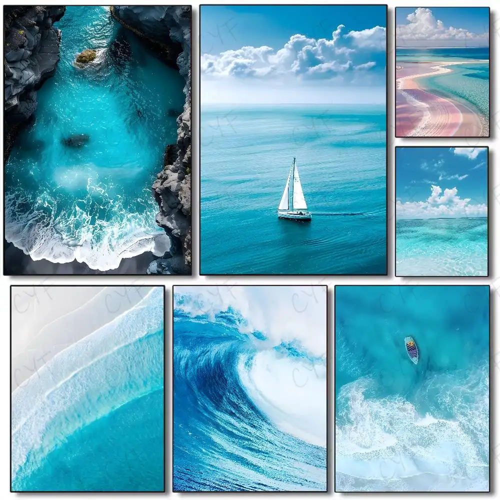 Resin Art Beach - Poster Ombak Laut Pantai, Seni Dinding,