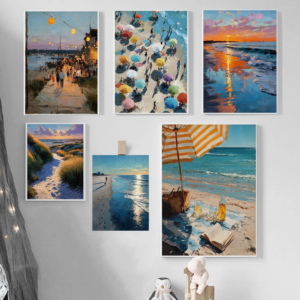 Resin Art Beach - Lukisan Berlian, Pantai Senja, Musim Panas,