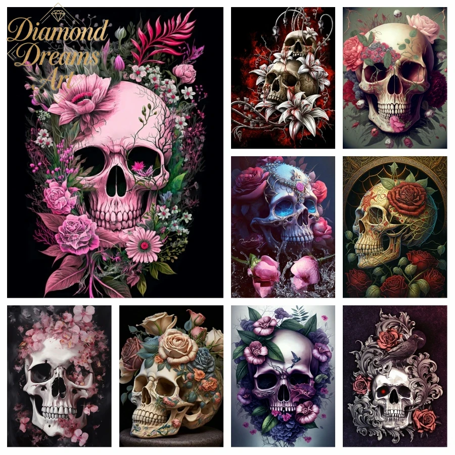 Resin Art Of Rose - Lukisan Berlian Tengkorak Halloween Tanpa Bingkai,